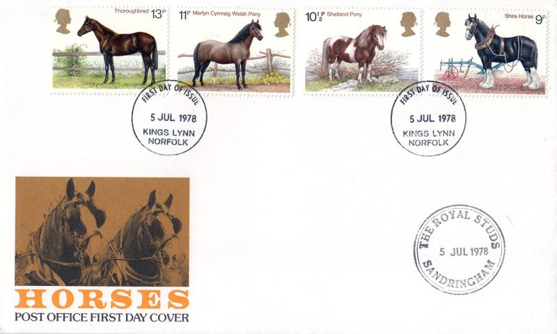 1978 (07) Horses - PO - Kings Lynn FDI + The Royal Studs, Sandringham Cachet