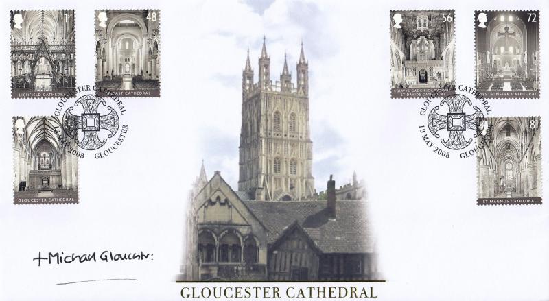 2008 (05) Cathedrals (Stamps) - Internet 'Gloucester Cathedral' Official - Signed by The Rt Rev Michael Perham