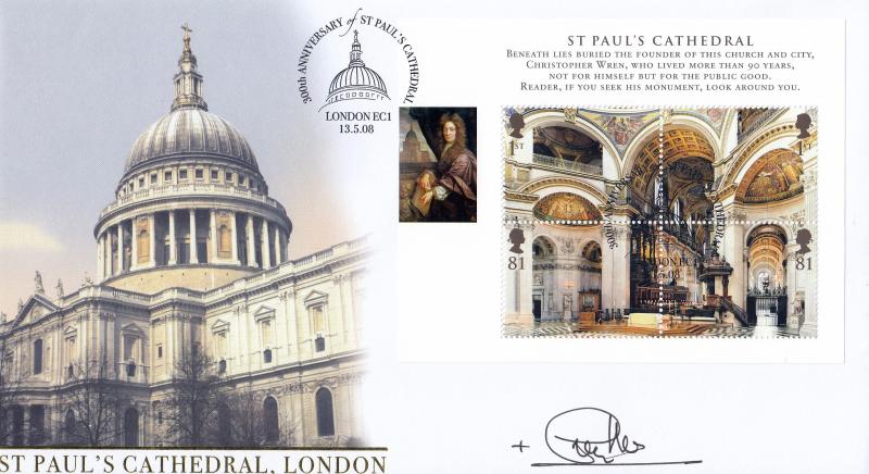 2008 (05) Cathedrals (M/S) - Internet 'St Paul's Cathedral' Official - Signed by Rt Rev Graeme Knowles