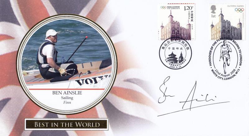 2008 (08) Olympic Handover M/S - Internet (Chinese Stamps) Special - Signed by Ben Ainslie