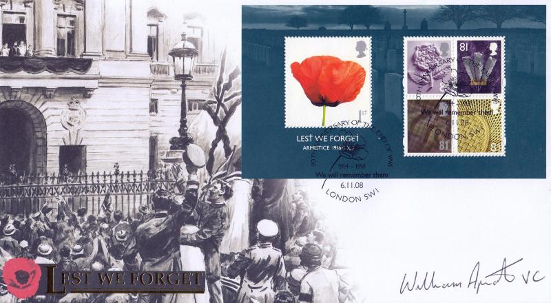 2008 (11) Lest We Forget M/S - Internet 'London SW1 Poppy' Official - Signed by Corporal Bill Apiata VC