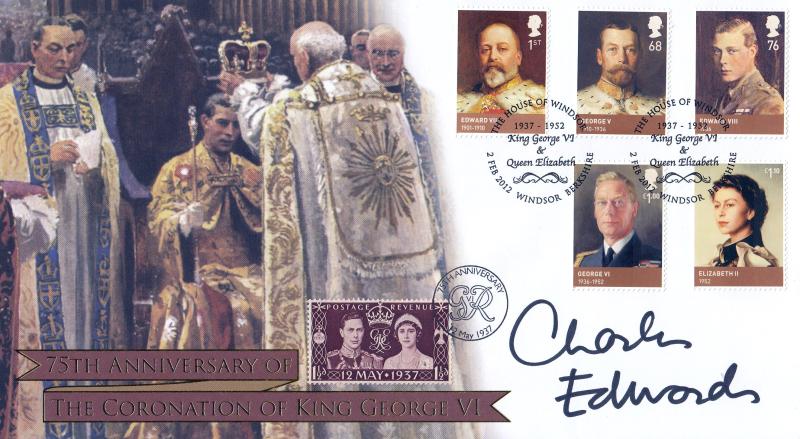 2012 (02) House of Windsor (Stamps) - Internet 'King GVI & QEII' Official - Signed by Charles Edwards