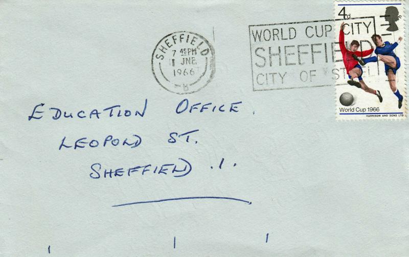 1966 (06) World Cup - Plain - 4d (Ord) - World Cup City, Sheffield, City of Steel Slogan