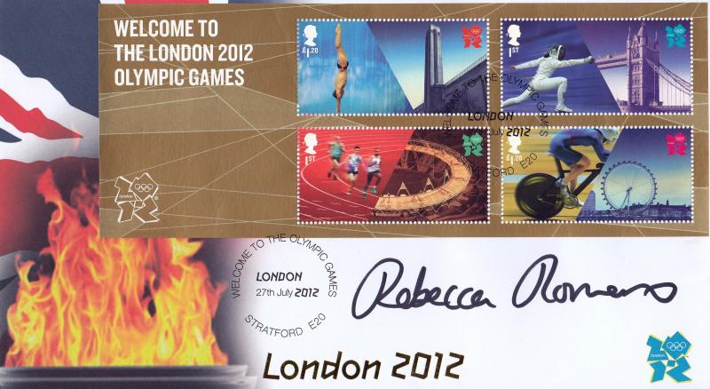 2012 (07) Welcome To The London Olympic Games M/S - Internet 'Welcome To The Olympics, E20' Official - Signed by Rebecca Romero