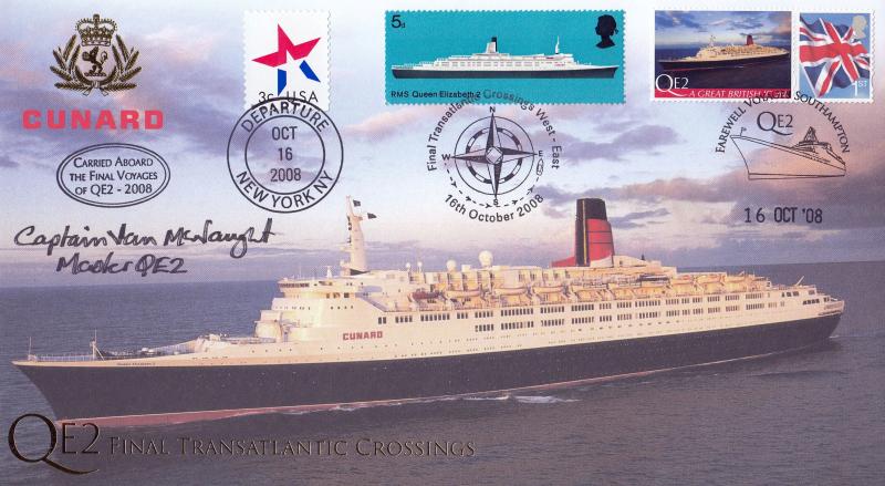 2008 (10) Cunard QEII Final Transatlantic Crossings (New York-Southampton) - Internet 'Special' - Signed by Captain Ian McNaught