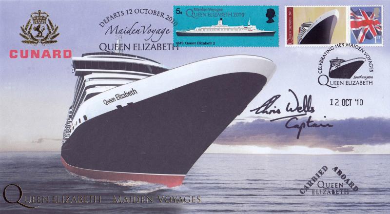 2010 (10) Cunard Queen Elizabeth Maiden Voyage Departure - Internet 'Special' - Signed by Captain Christopher Wells