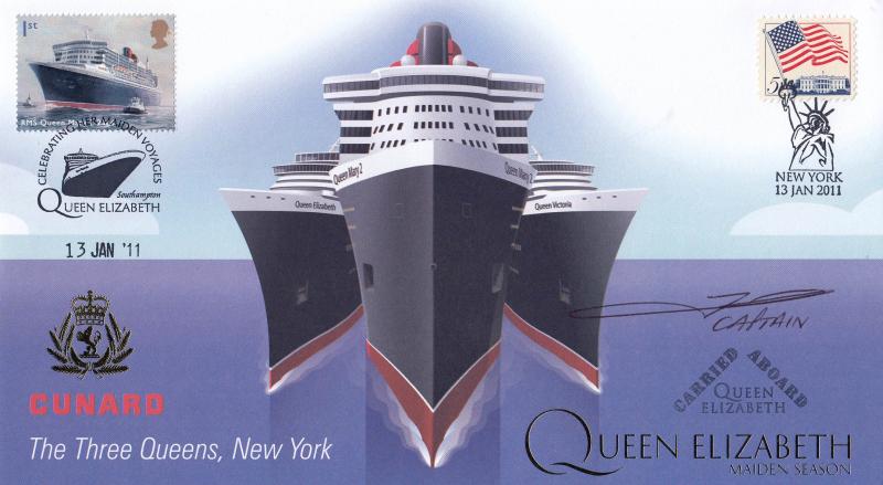 2011 (01) Cunard 'The Three Queens, New York' (Queen Elizabeth Version) - Internet 'Special' - Signed by Captain Julian Burgess