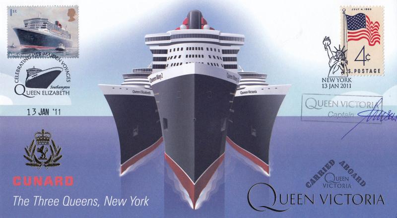 2011 (01) Cunard 'The Three Queens, New York' (Queen Victoria Version) - Internet 'Special' - Signed by Captain Inger Klein Olsen