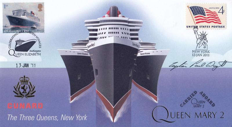 2011 (01) Cunard 'The Three Queens, New York' (Queen Mary II Version) - Internet 'Special' - Signed by Captain Paul Wright