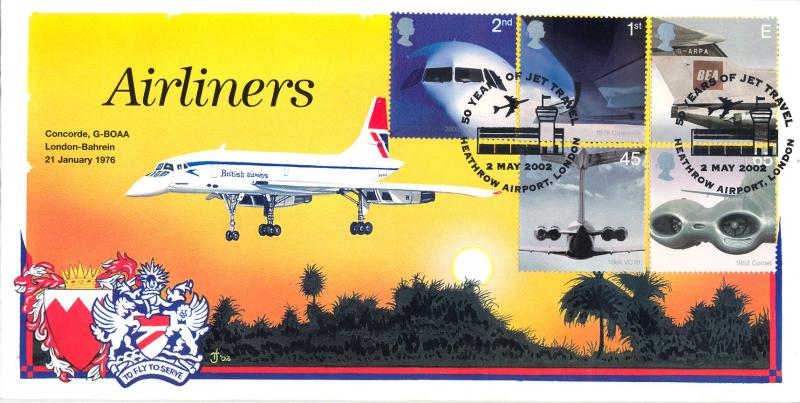 2002 (05) Airliners (Stamps) - Cambridge (Concorde G-BOAA) Heathrow Official