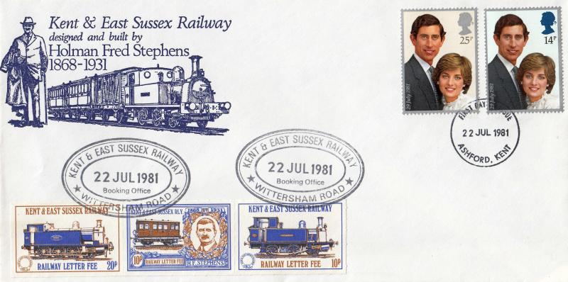 1981 (07) Wedding - Kent & East Sussex Railway Cover - Ashford FDI