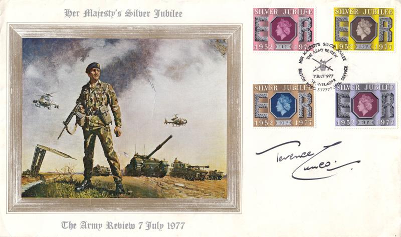 1977 (07) Jubilee Army Review at Sennelanger Cover - Signed by Terence Cuneo