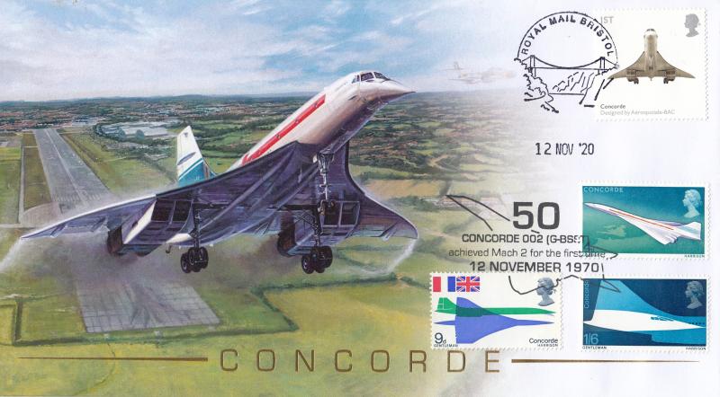 2020 (11) Concorde 002 Flying at Mach 2 50th Anniversary - Internet Special (Set of Three 1969 Concorde Stamps)