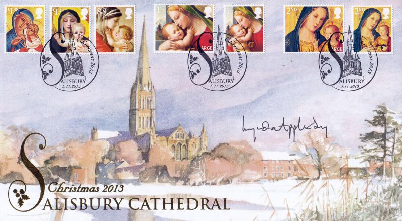 2013 (11) Christmas (Stamps) - Internet 'Salisbury Cathedral' Official - Signed by Lynda Appleby