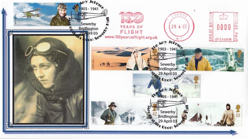 2003 (04) Extreme Endeavours - Privately Produced 'Amy in Jacket' Cover - Amy Johnson, Sewerby H/S + 100 Years of Flight Meter Mark