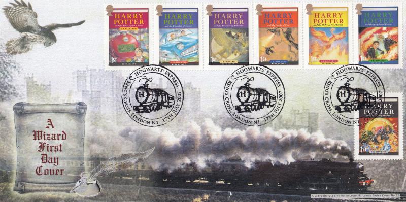 2007 (07) Harry Potter (Stamps) - Bradbury Britannia 25 - Hogwarts Express, Kings Cross H/S