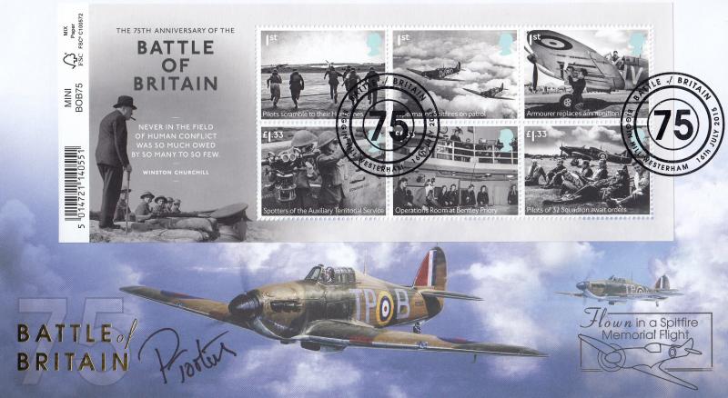 2015 (07) Battle of Britain 75th Anniversary M/S - Internet 'Biggin Hill, Westerham (Roundel)' Official (Flown) - Signed by Group Captain P S E Tootal