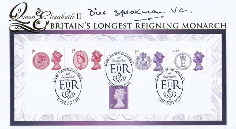 2015 (09) Long To Reign Over Us M/S - Internet Stamps 'London SW1 EIIR' Official - Signed by Bill Speakman-Pitt VC