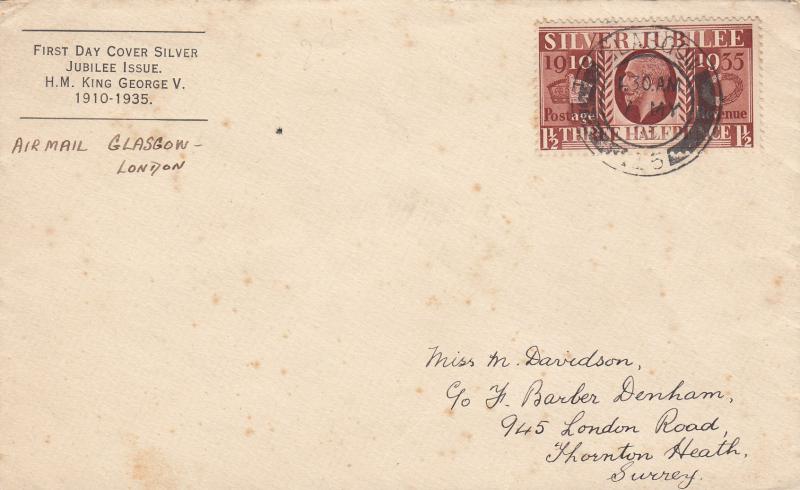 1935 (05) Silver Jubilee - Display Text Cover - 1½d Only - Glasgow CDS