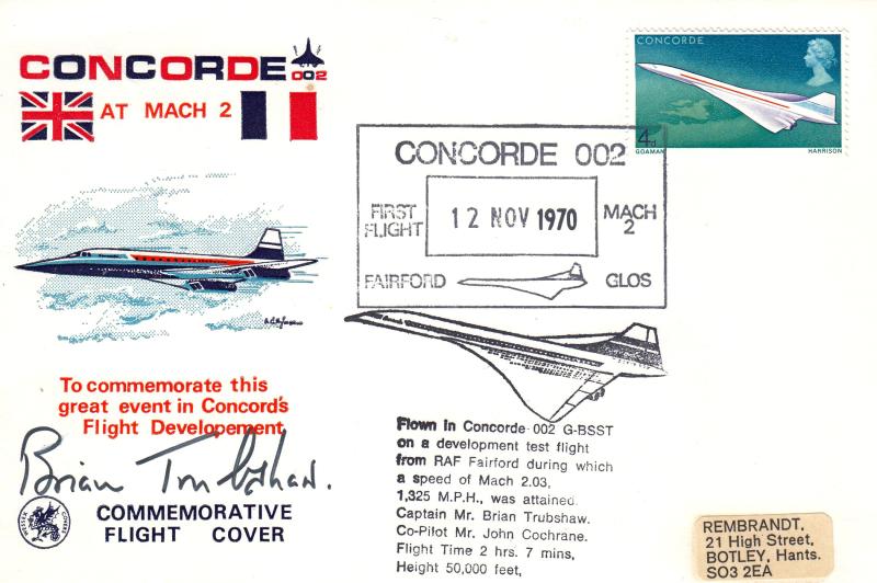 1970 (11) Concorde 002 - First Flight at Mach 2 - Signed by Brian Trubshaw