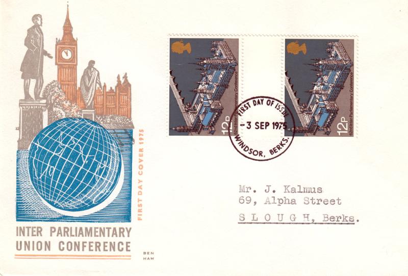 1975 (09) Inter-Parliamentary Conference - Benham Engraved (Gutter Pair) - Windsor FDI