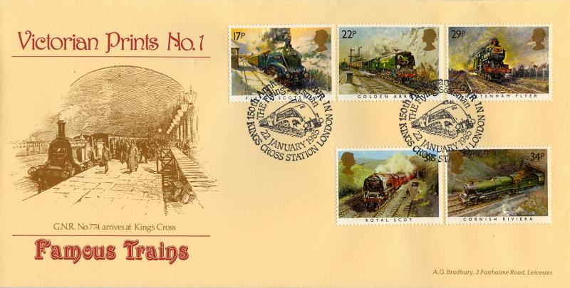 1985 (01) Famous Trains - Bradbury Victorian Print 1 - Flying Scotsman, Kings Cross H/S