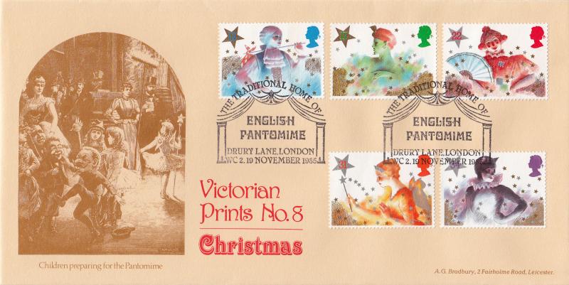 1985 (11) Christmas - Bradbury Victorian Print 8 - English Pantomime, Drury Lane H/S