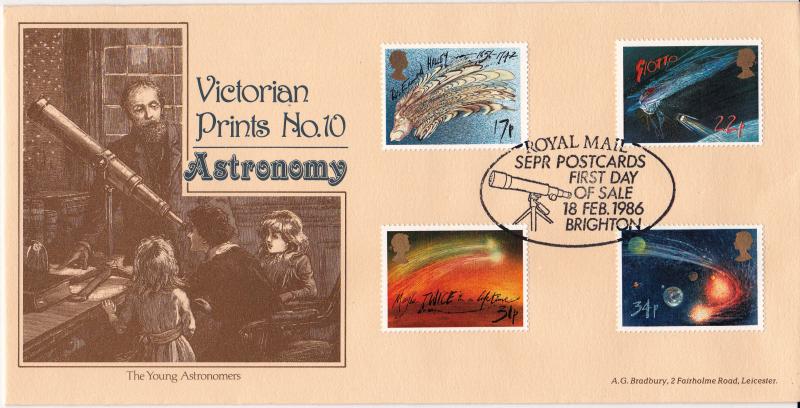 1986 (02) Halley's Comet - Bradbury Victorian Print 10 - Royal Mail SEPR Postcards, Brighton H/S