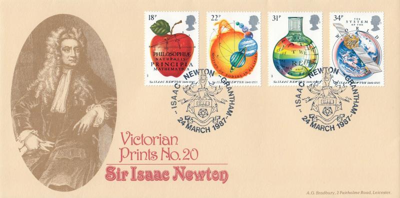1987 (03) Isaac Newton - Bradbury Victorian Print 20 - Isaac Newton, Grantham H/S