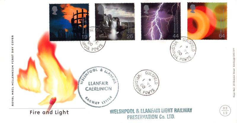 2000 (02) Fire & Light - RM - Welshpool CDS + Welshpool & Llanfair Light Railway Preservation Co Ltd Cachet