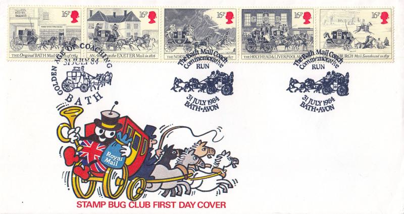 1984 (07) Royal Mail - Stamp Bug Club Cover - Bath-Avon Mail Coach Run H/S