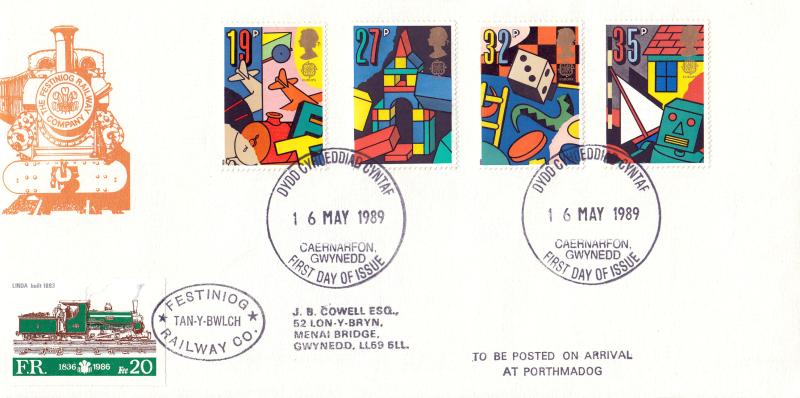 1989 (05) Games & Toys - Ffestiniog Railway Co Cover - Caernarfon FDI