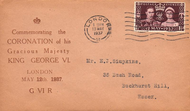 1937 (05) Coronation - Gold/Red Text Cover - London Wavy Line Slogan
