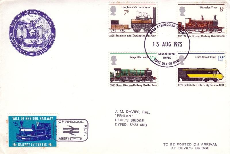 1975 (08) Railways - Vale of Rheidol Railway Cover - Aberystwyth FDI