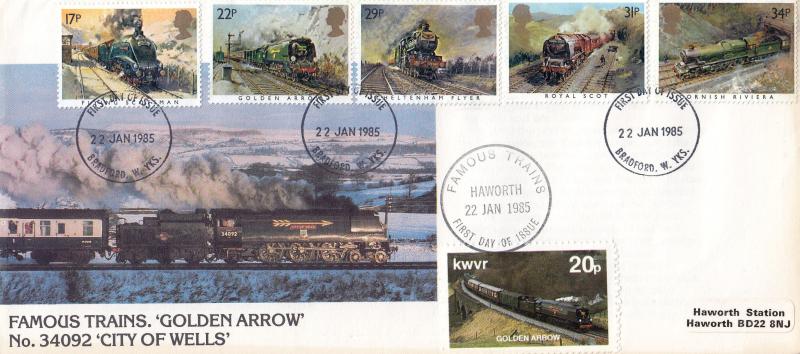 1985 (01) Famous Trains - Keighley & Worth Valley Railway Cover - Bradford FDI (White Cover Version)
