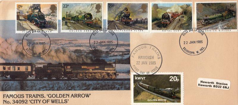 1985 (01) Famous Trains - Keighley & Worth Valley Railway Cover - Bradford FDI (Brown Cover Version)