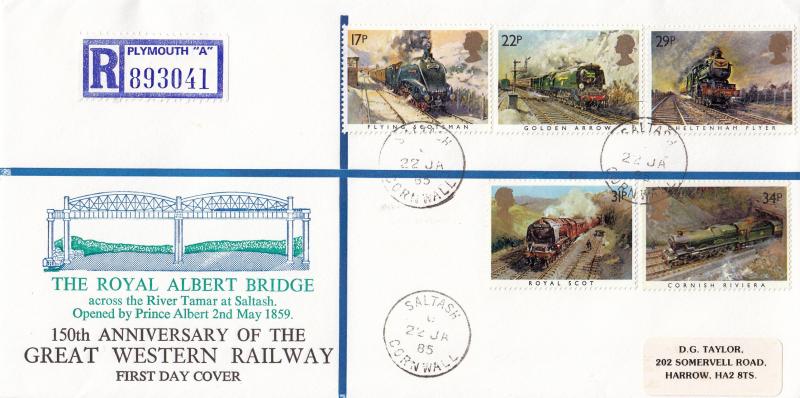 1985 (01) Famous Trains - Historic Relics Cover - Saltash CDS