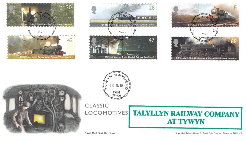 2004 (01) Classic Locomotives (Stamps) - RM - Tywyn CDS + Talyllyn Railway Company Cachet