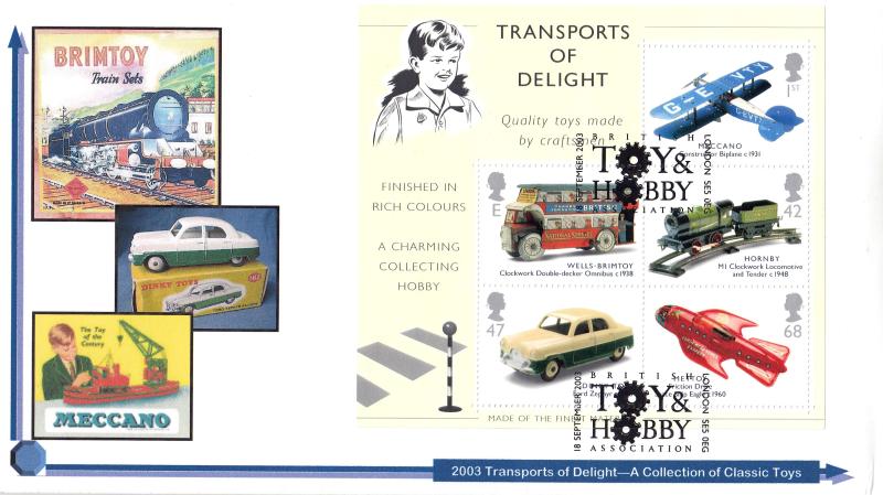 2003 (09) Transports of Delight (M/S) - Privately Produced Cover - Toy & Hobby Association H/S