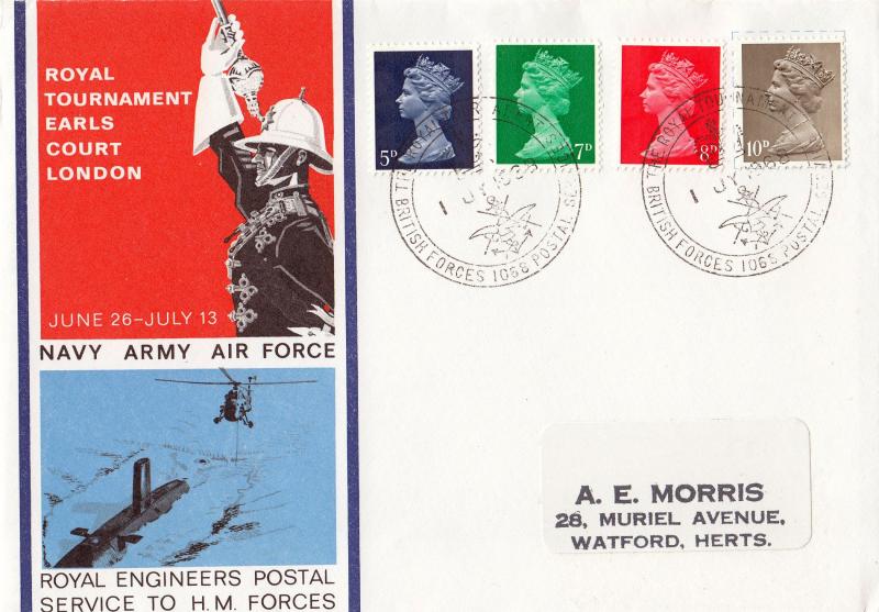 1968 (07) Machin Low Values (5d-7d-8d-10d) - Royal Tournament Cover - Royal Tournament BF1068PS H/S