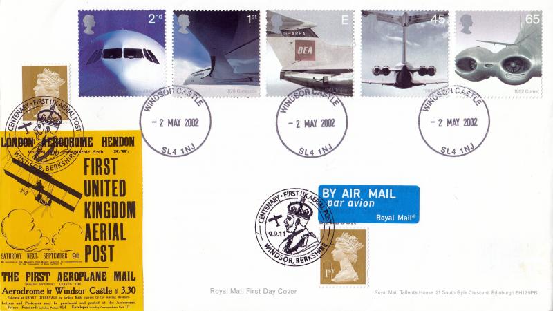 2002 (05) Airliners (Stamps) - RM - Windsor Castle CDS - Doubled 2011 Aerial Post