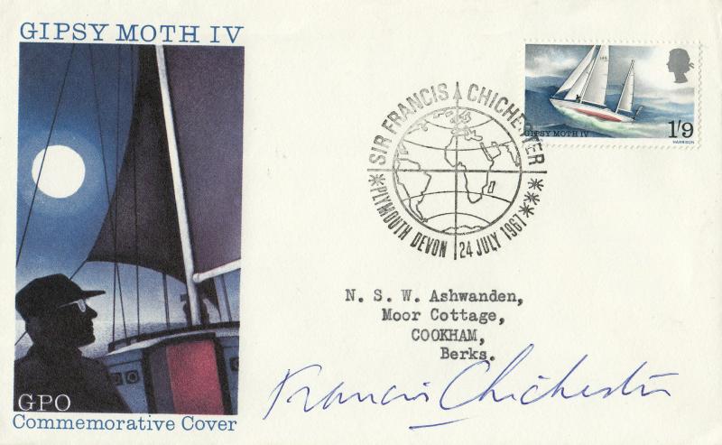 1967 (07) Chichester - GPO - Plymouth H/S - Signed by Sir Francis Chichester