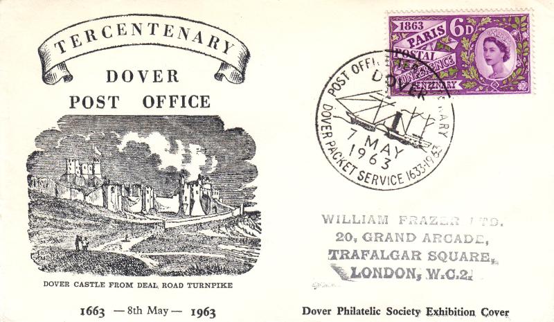 1963 (05) Paris - Dover Philatelic Society Cover (Dover Castle Image) - Non Phosphor - Dover Packet Service H/S