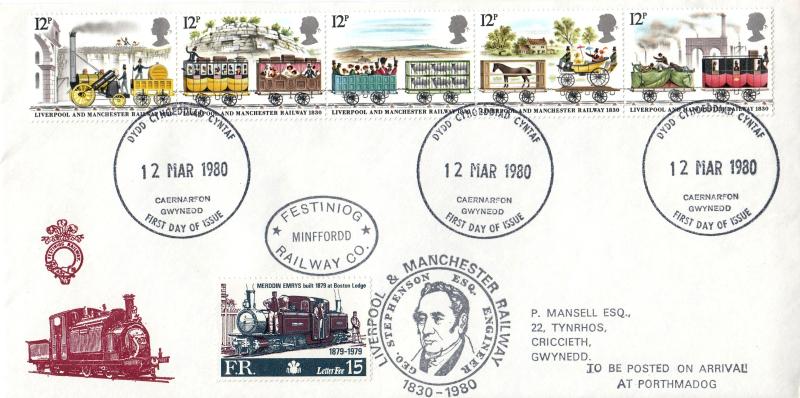 1980 (03) Liverpool & Manchester Railway - Festiniog Railway Cover - Caernarfon FDI