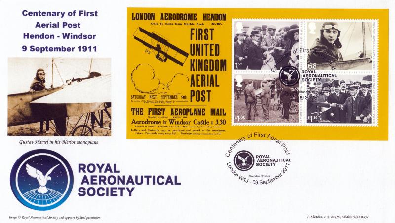 2011 (09) First UK Aerial Post - Sheridan 'Royal Aeronautical Society' Official