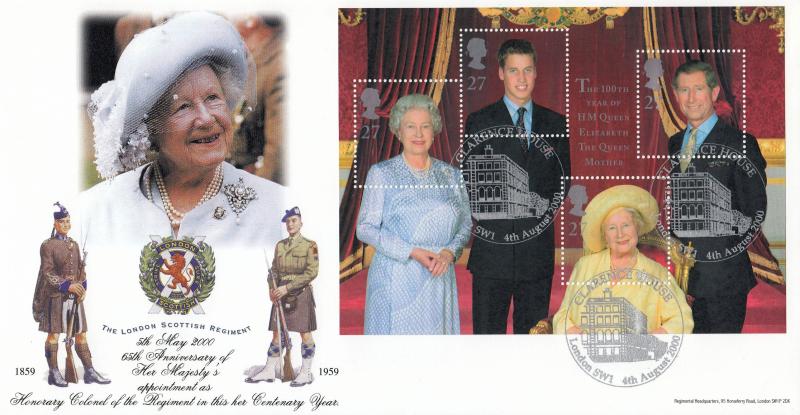 2000 (08) Queen Mother M/S - Bradbury 'London Scottish Regiment' Clarence House Official