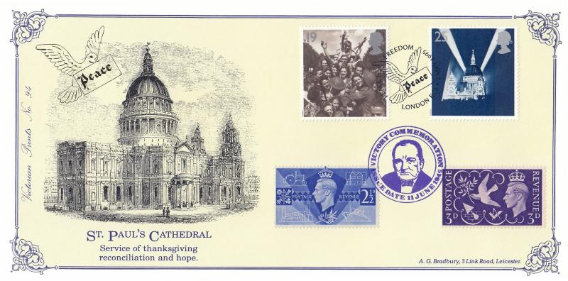 1995 (05) VE Day - Bradbury Victorian Print 94 Official (With 1946 Victory Stamps)