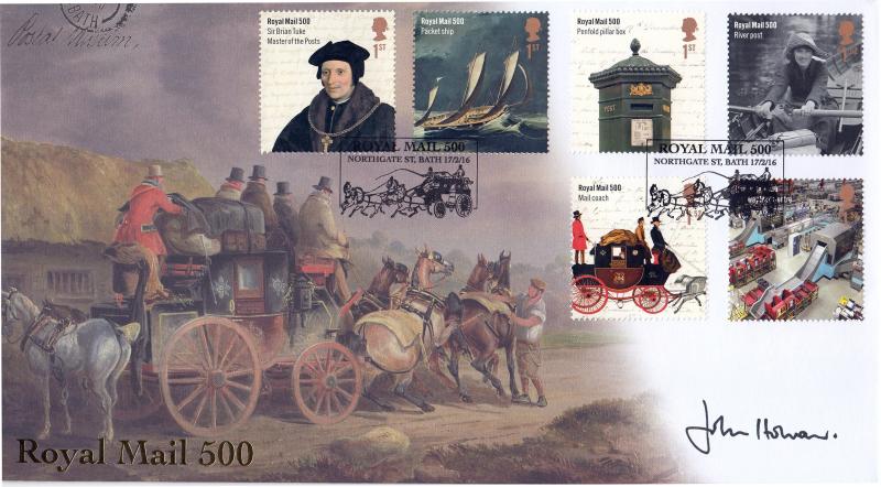 2016 (02) Royal Mail 500 (Stamps) - Internet 'Mail Coach Northgate St, Bath' Official - Signed by John Holman