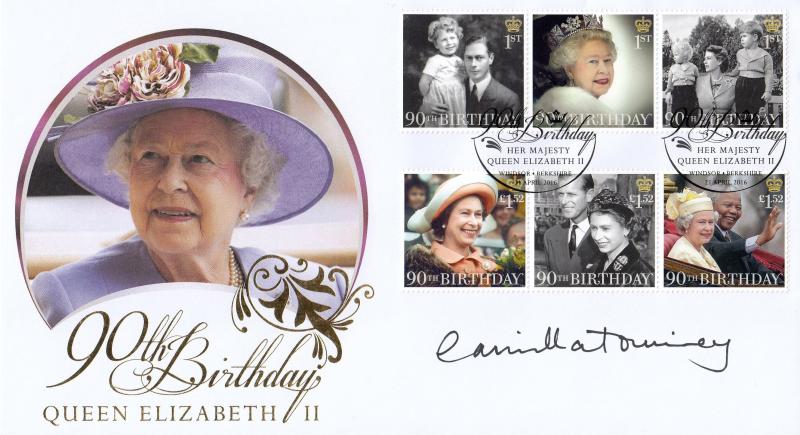 2016 (04) The Queen's 90th Birthday (Stamps) - Internet 'Windsor' Official - Signed by Camilla Tominey