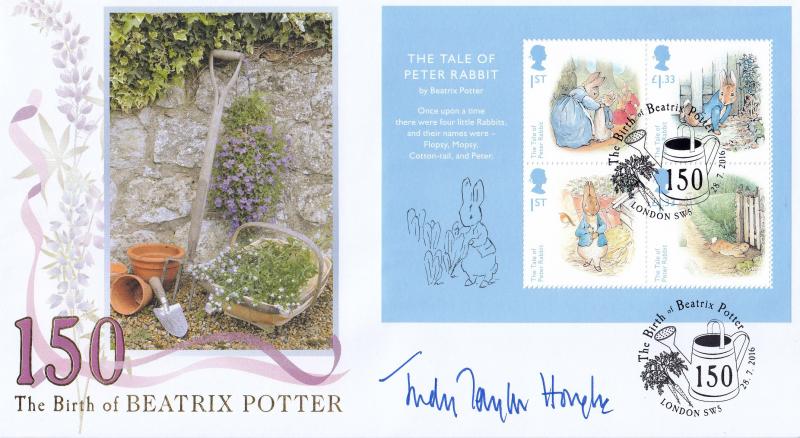 2016 (07) Beatrix Potter (M/S) - Internet 'London SW5 (Watering Can) Official - Signed by Judy Taylor Hough